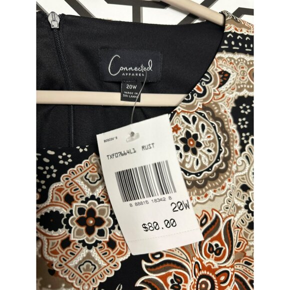 NWT Connected Apparel Paisley Pattern Short Sleeve Brown Ladies Dress SZ 20W - Picture 7 of 7
